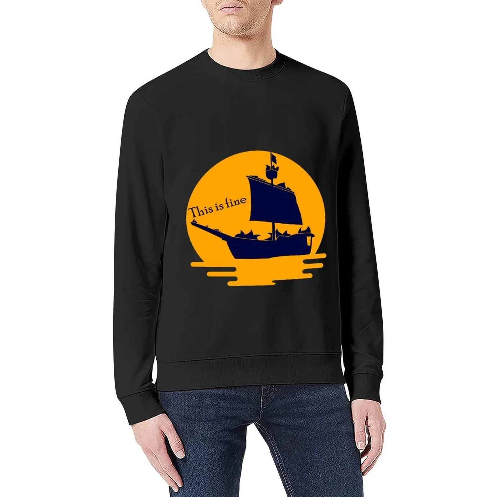 This is fine - burning ship Pullover japanese style men's autumn clothes men's clothes men's winter sweater sweatshirts