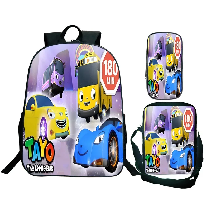 

Tayo and Little Friends автомобильный рюкзак с рисунком «сделай сам», сумка для ручек, набор из 3 предметов, детский рюкзак с героями мультфильмов, полиэстер, школьный Mochila