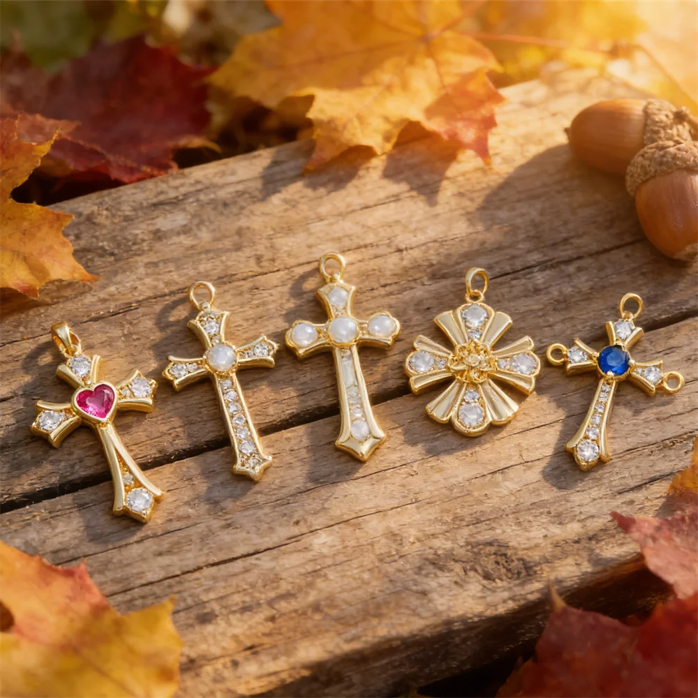 

2Pcs Link Connectors Brass Cubic Zirconia Cross DIY Jewelry Charms for Necklace Bracelet Fashion Shiny Accessories for Women Men