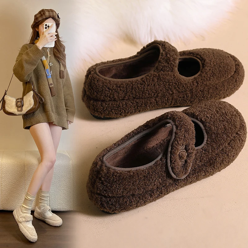 

Хлопчатобумажные туфли Baotou, слипоны для ленивых, теплые туфли на толстой флисовой подкладке для уличной одежды, лоферы, 701