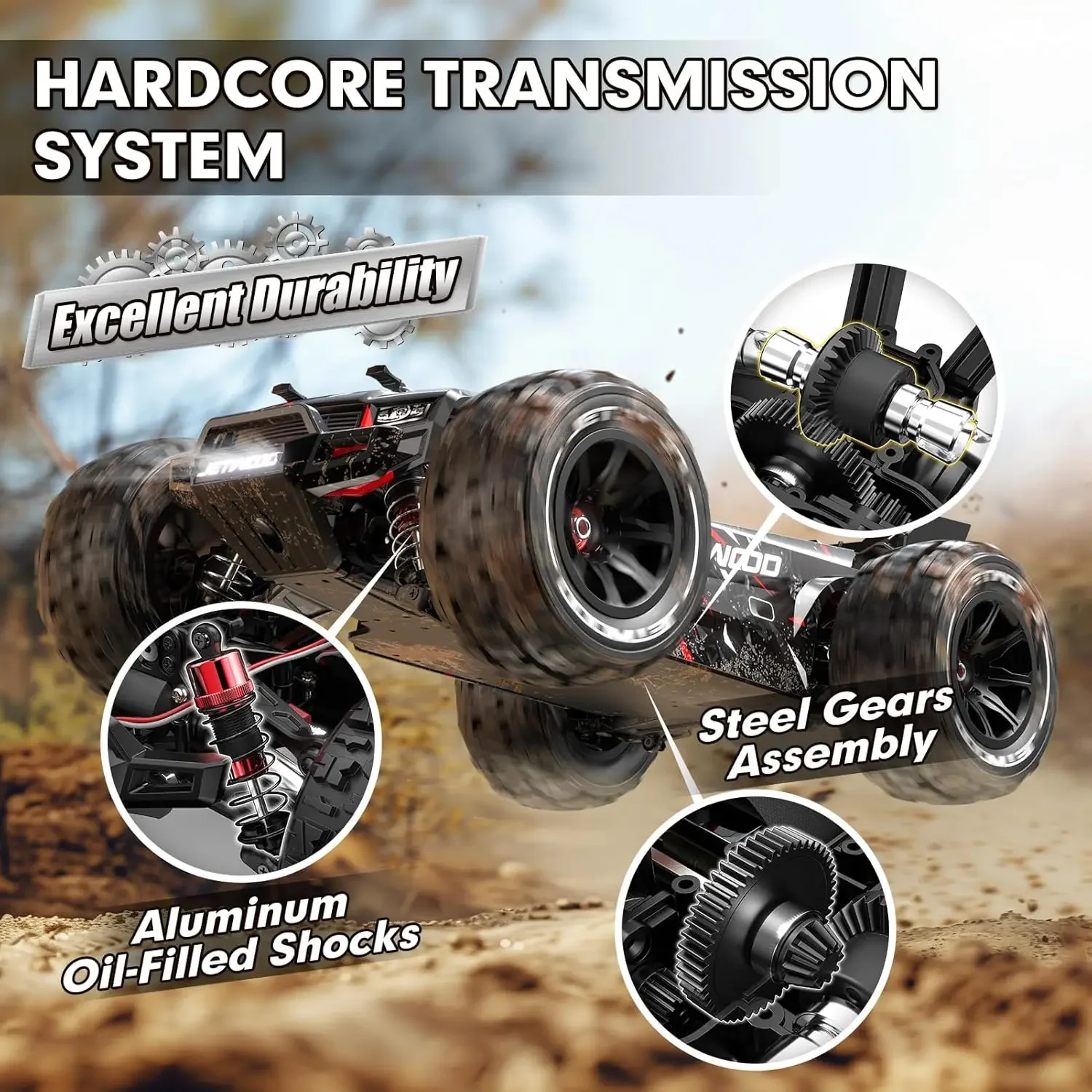 1/14 All Terrain Fast RC Cars for Adults, RTR Electric Hobby RC Trucks, 4WD Offroad Waterproof Remote Control Car, 50 mph 3S Bat image 3