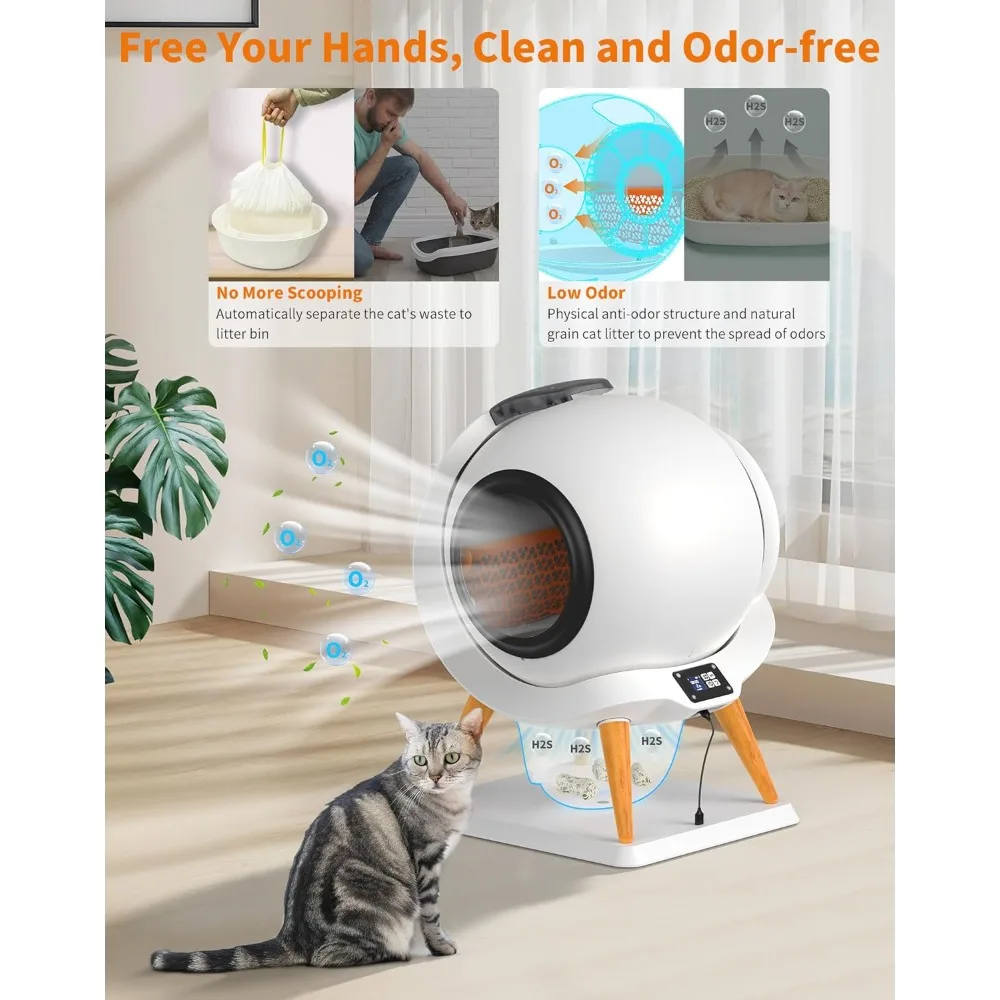 

Anti-Pinch/Odor-Removal Design Self Cleaning Cats Litter Box Dual Power Supply Cats Pet Products With 2 Rolls Garbage Bags/Mats