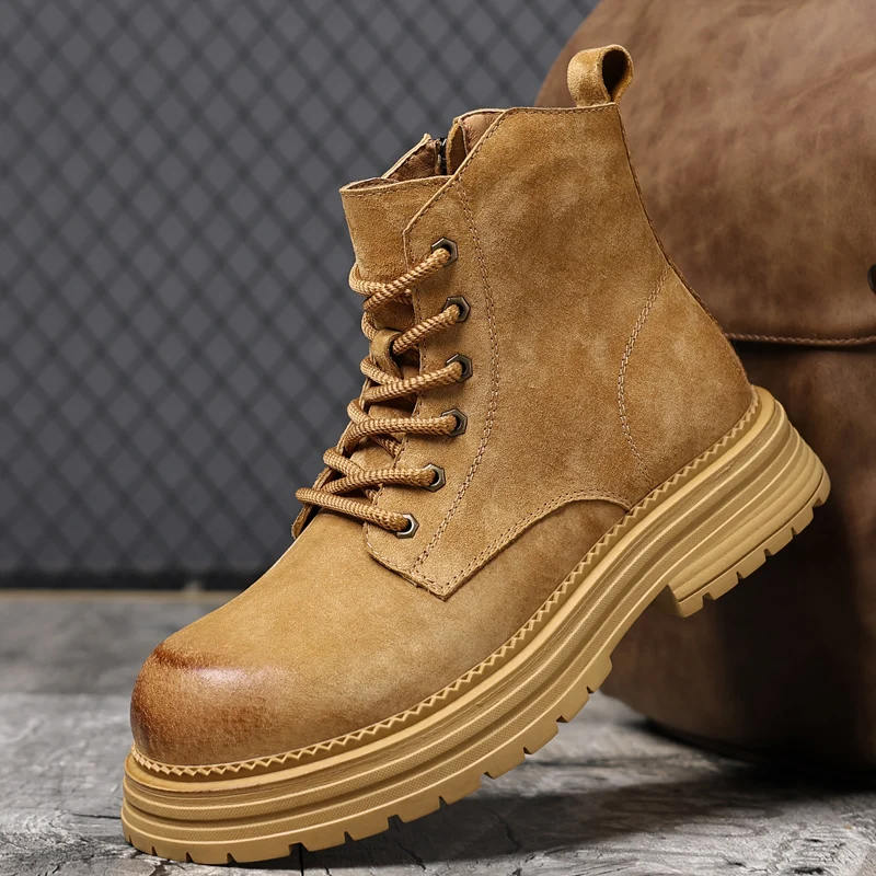 

2025 New Men's Big Yellow Boots Durable Anti - Skid Sole High - Top Chunky Sole Winter Fleece Lined British Work Boots Motorcycl