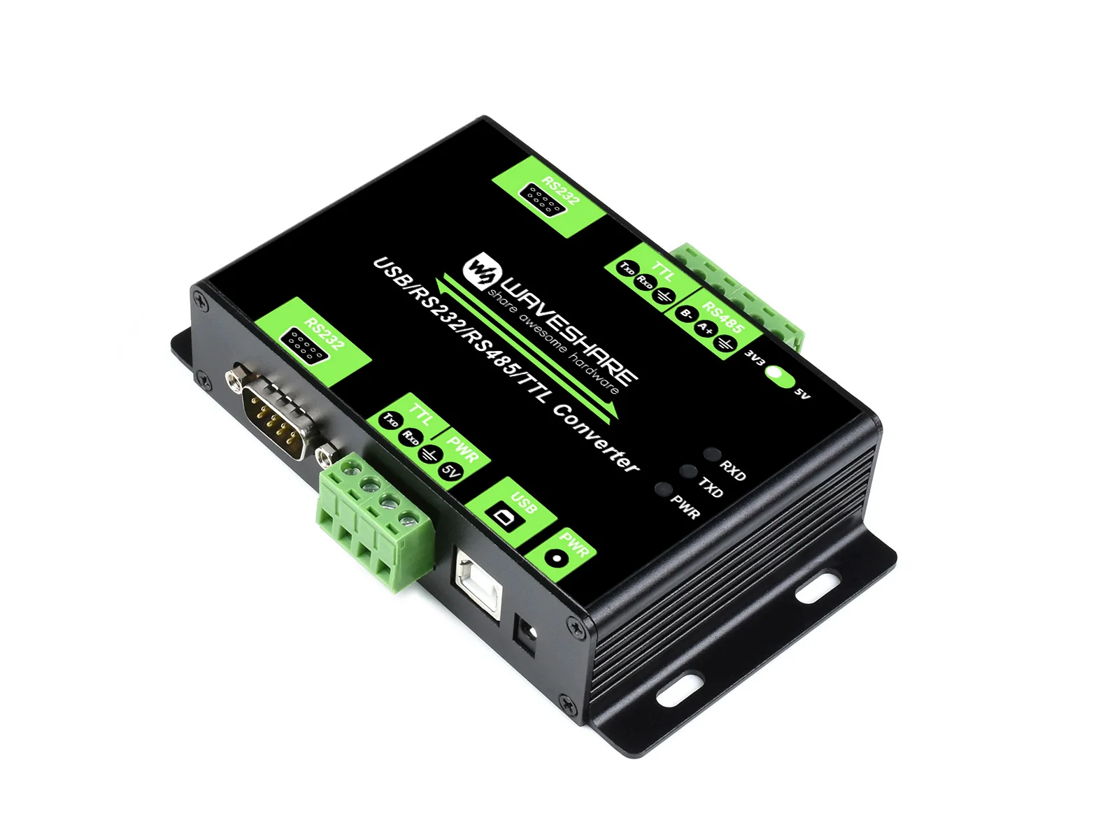 Waveshare Industrial Isolated Multi-Bus Converter, USB / RS232 / RS485 / TTL, Communication between different buses