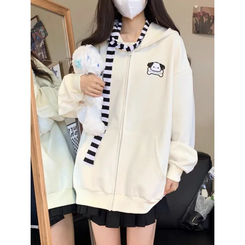 2023 new Sanrio Pochacco Cute Anime Long Ears Cardigan Hooded Hoodie Women\'s Winter New Loose Sweet Zip Up Coat Christmas gifts