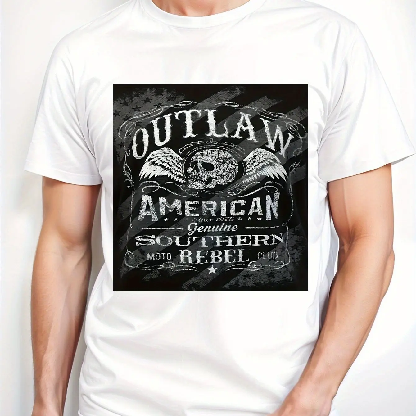 

Men's Retro Skull & Wingsuit Rebel T-Shirt - 100% Cotton Crew Neck Short Sleeve Top for Sports & Motorcycle Lovers