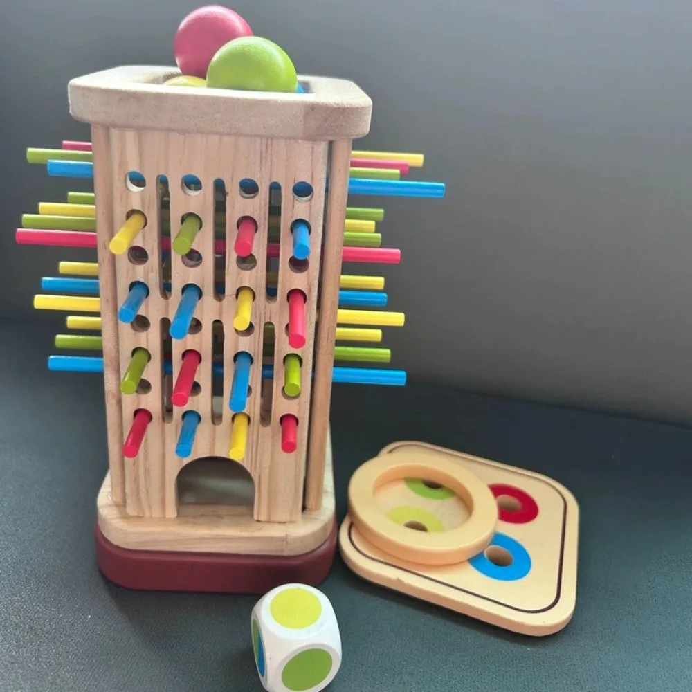 Jogo de tabuleiro divertido de madeira, material de madeira, habilidades motoras finas, jogo montessori de queda de bola, varas coloridas, treinamento de pensamento