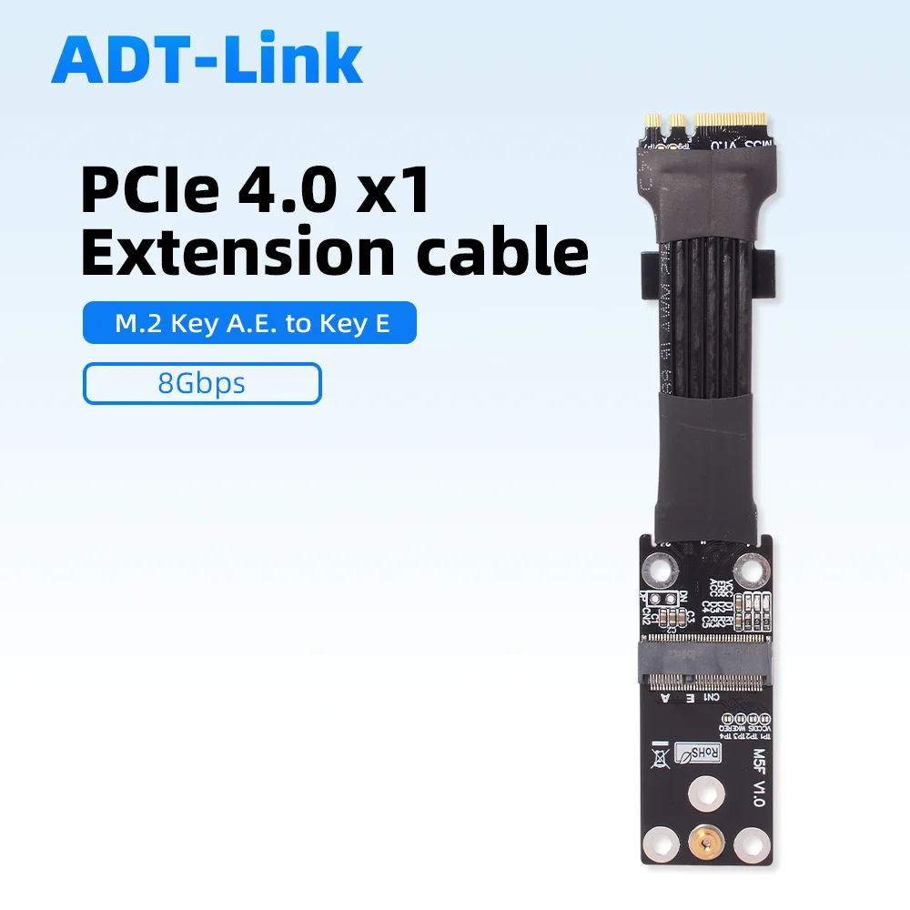 

ADT-Link M.2 Key A.E. WiFi Card Extension Cable PCIe 4.0 X1 16G/bps 90 - 180 Degree Support Customized Length of 5-100cm