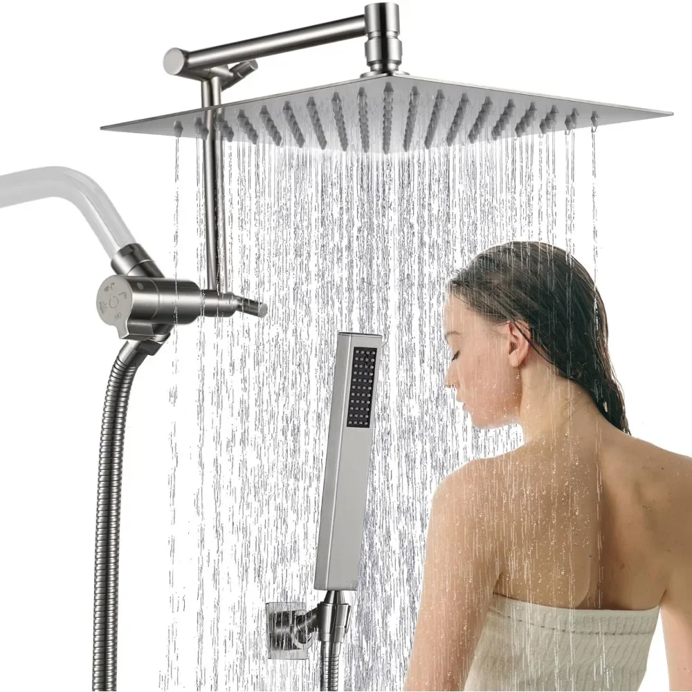 

All Metal 10" Rain Shower Head 4-Mode Showers Diverter with Pause Setting, 71 Inch Extra Long Hose - Brushed Nickel Shower Head