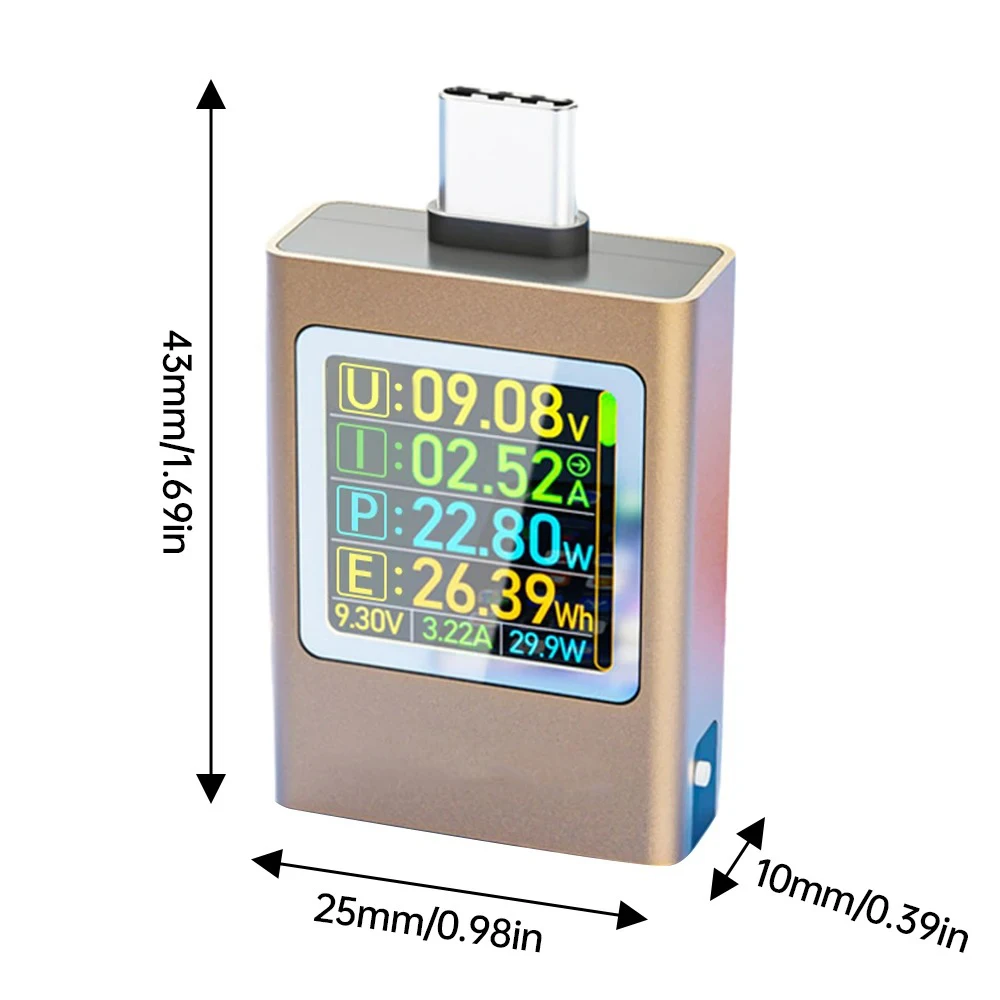 

USB C Power Meter Tester Voltage Current Digital Multimeter Color LED Display Two-Way Measurement for Chargers Power Bank Cable