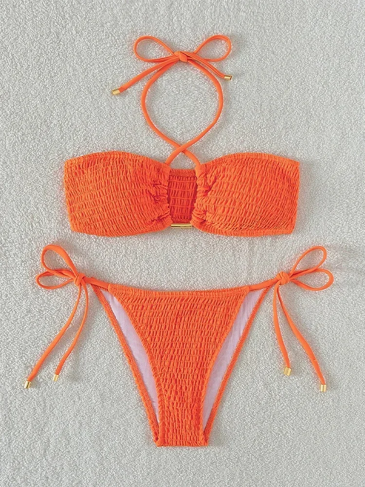 UETEEY 2025 Nuovo Estate Costumi da bagno Bikini Set Moda Sexy Allacciato Bikini 2 Pezzi Set Donna Solid Split Costume da bagno Beach Bikini