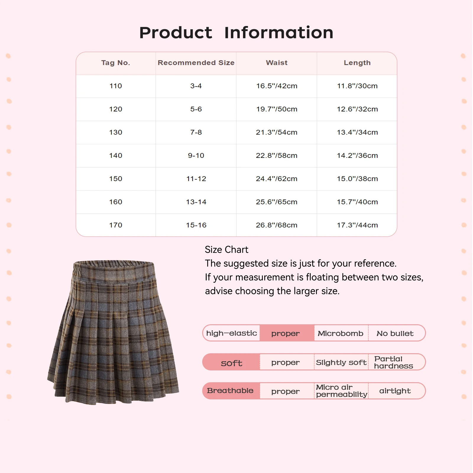 Girls Tartan Pleated Skirts Schoolgirl Uniform High Waist Elastic Waist Plaid Miniskirt with Safety Shorts for Birthday Party