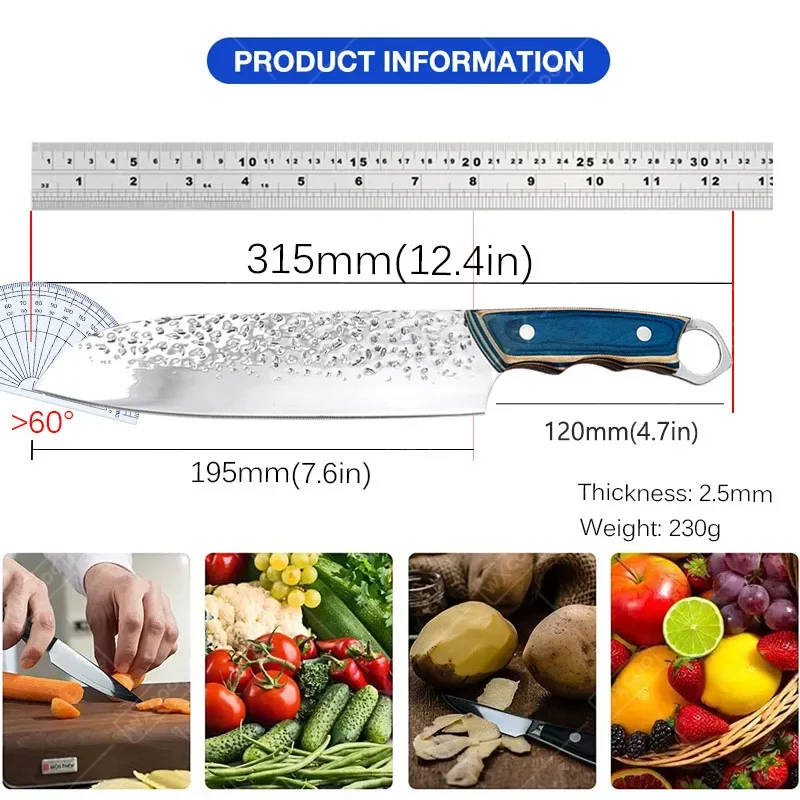 WXCOO Kitchen Knife Butcher Chef Knives Meat Cleaver Fruit Vegetable Knife Slicing Knife with Wood Handle Santoku Cooking Cutter
