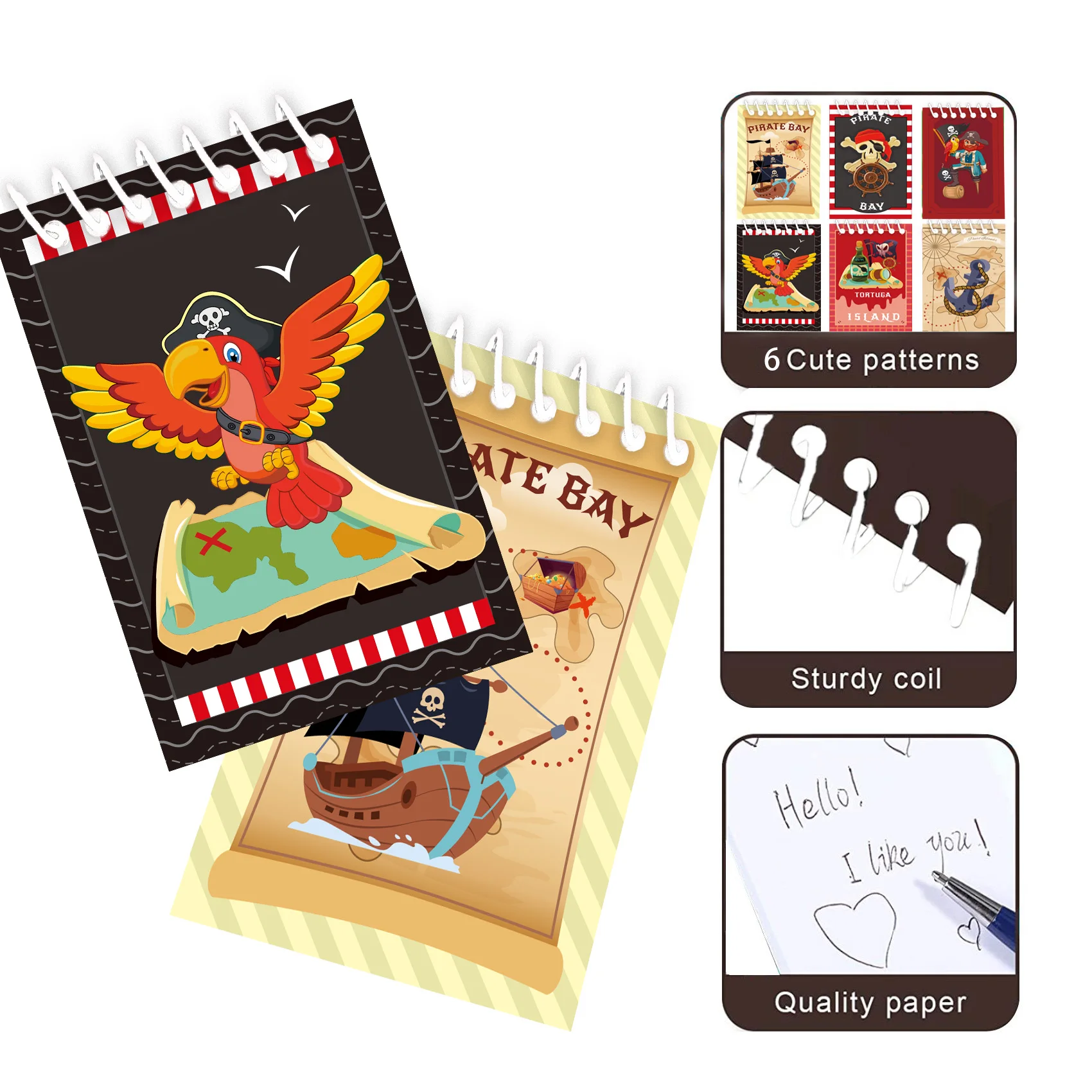 Teling 12 Pieces Mini Pirate Notepad Pirate Party Favors Small Spiral Notepad Pirate Ship Beware Pirate Items Mini Pocket Notepa