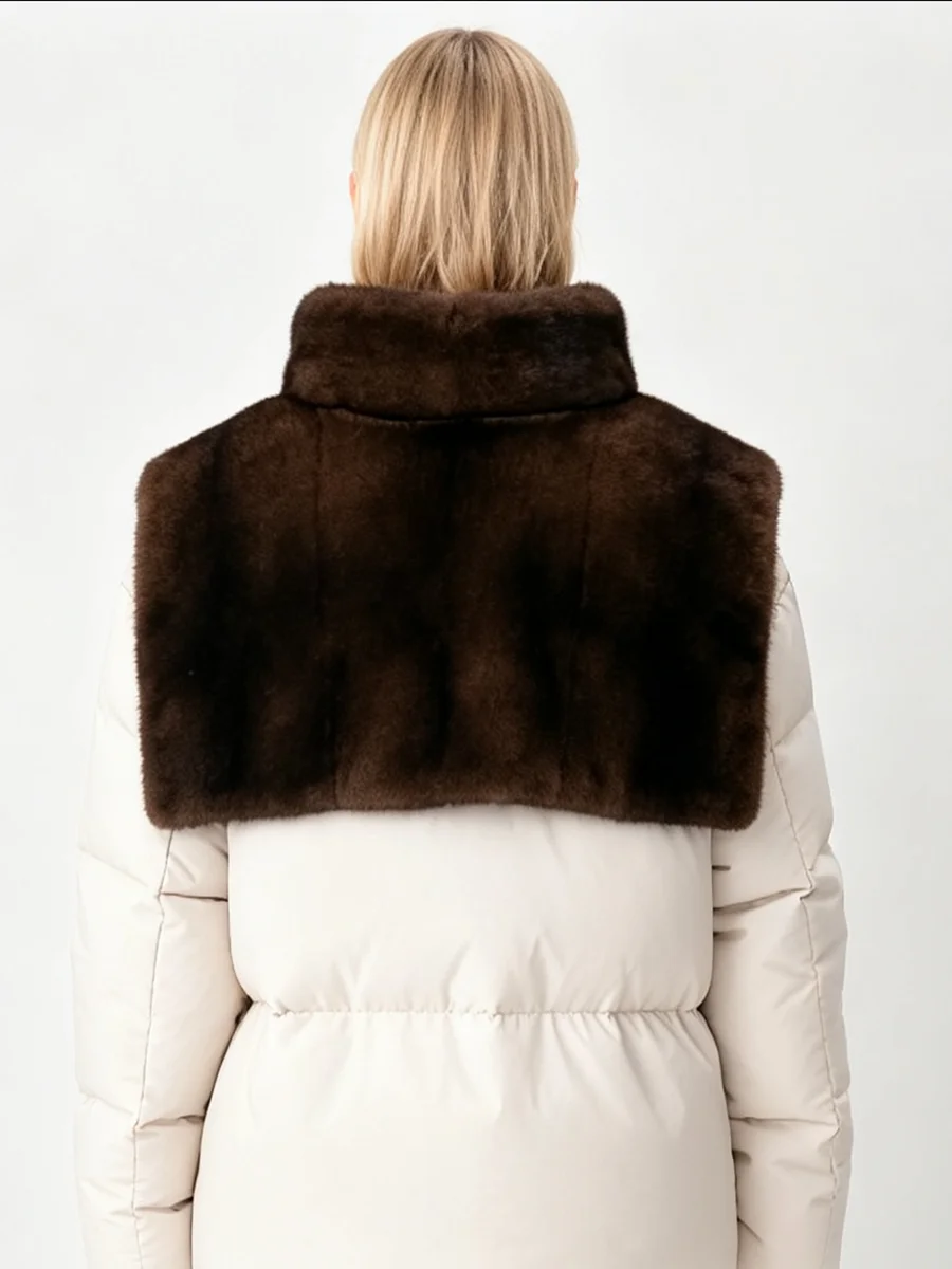LIMO Women Dark Brown Faux Mink Fur Shoulder Cape Zipper Stand Collar Warm Winter Fur Shawl Wrap Outerwear
