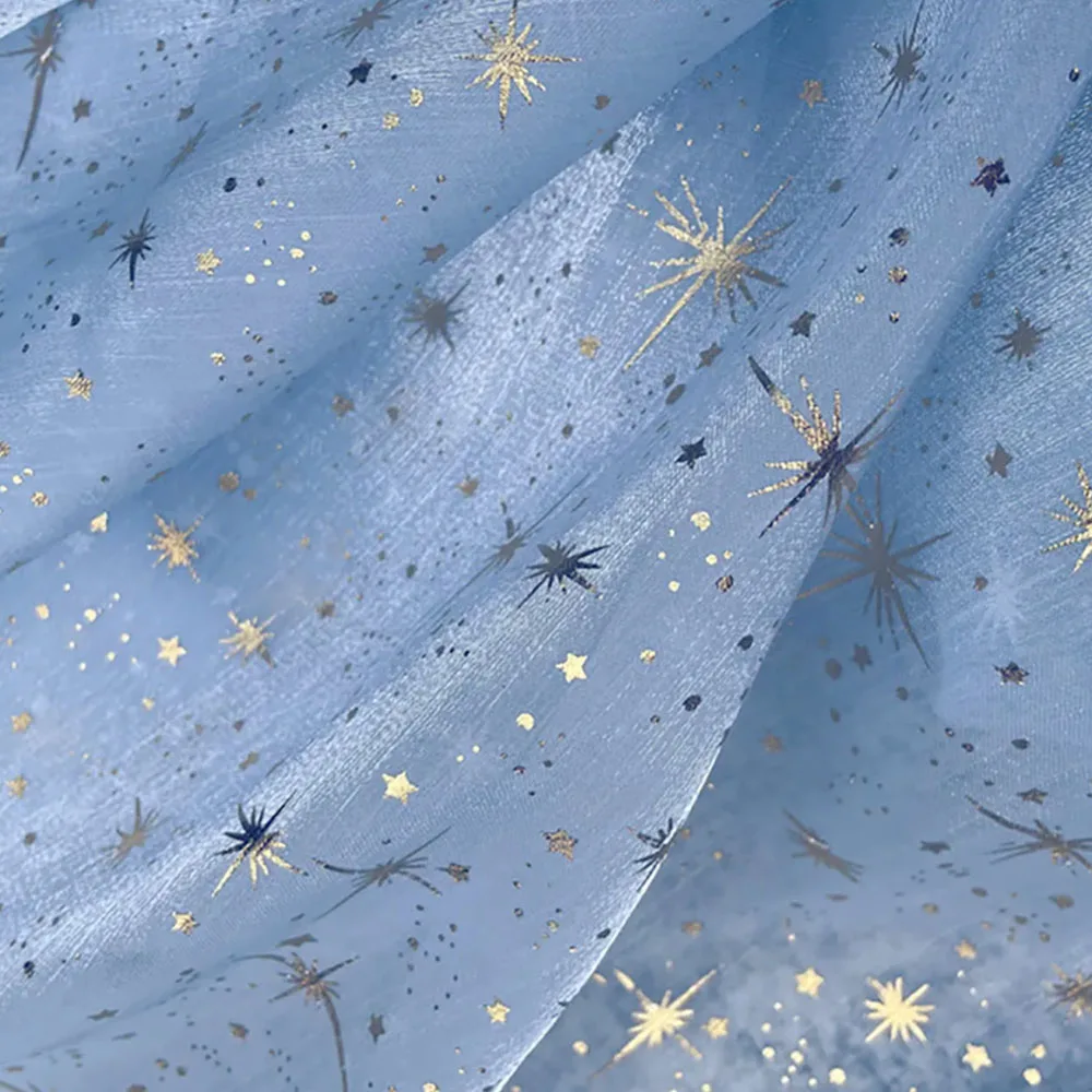 Glitter Shiny Bronzing Star Moon Organza Fabric Gilded Crepe Tulle DIY Sewing Crafts Wedding Birthday Party Backdrop Decoration