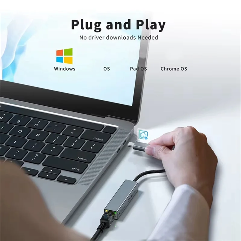 A08E-2 In 1 USB C Network Card With PD 60W Fast Charging Port 1000Mbps Type C To Ethernet RJ45 Lan Gigabit Adapter For PC