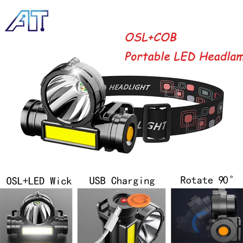 

Portable LED Headlamp USB Rechargeable Spotlight COB Light Camping Fishing Waterproof Head-Mounted Flashlight Outdoor Work Torch