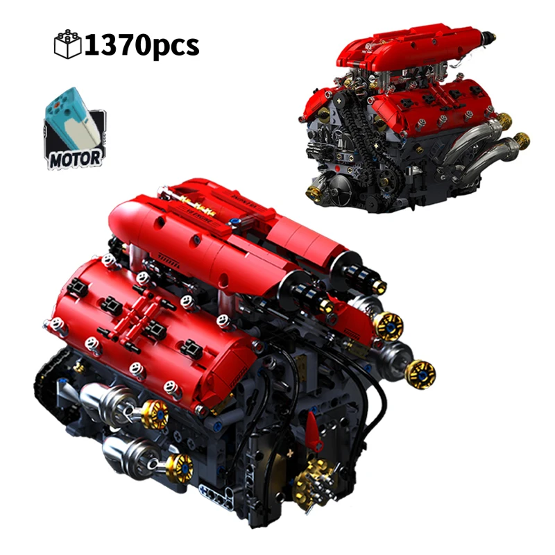 

Motorized V8 Engine Model Building Blocks 1370pcs Mechanical Creative 3D Desktop Display Christmas Present Adults Children