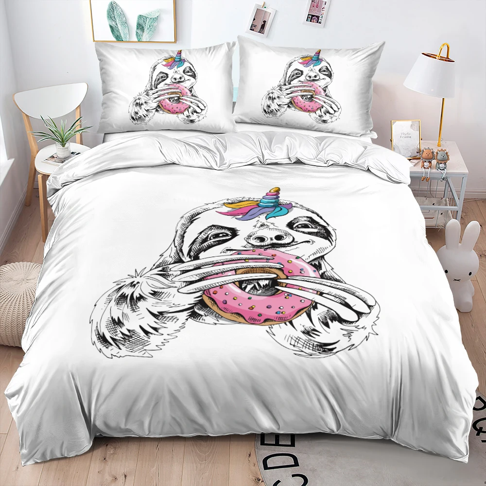 3D Pencil Painting Cute Sloth Duvet Cover Set White Comforter Cover Set Twin Queen King Size 140x200cm Bedding Set Home Textile