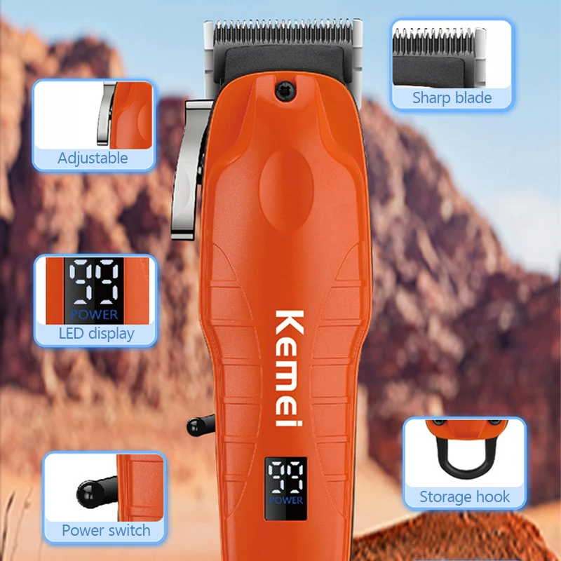 Kemei Professional Electric Clipper LCD Rechargeable Full Alloy Forging of The Fuselage Large Power Long Capacity KM-2355