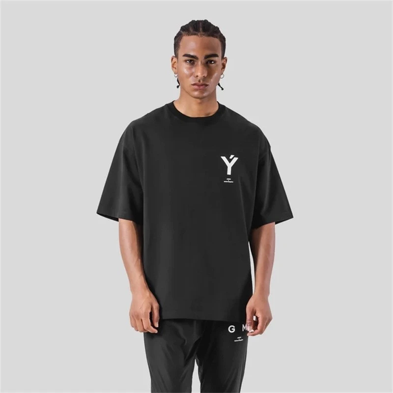Summer Fit LYFT Collaboration Plus-size Cotton Short-sleeved T-shirt for Men Half-sleeved Off-the-shoulder Top