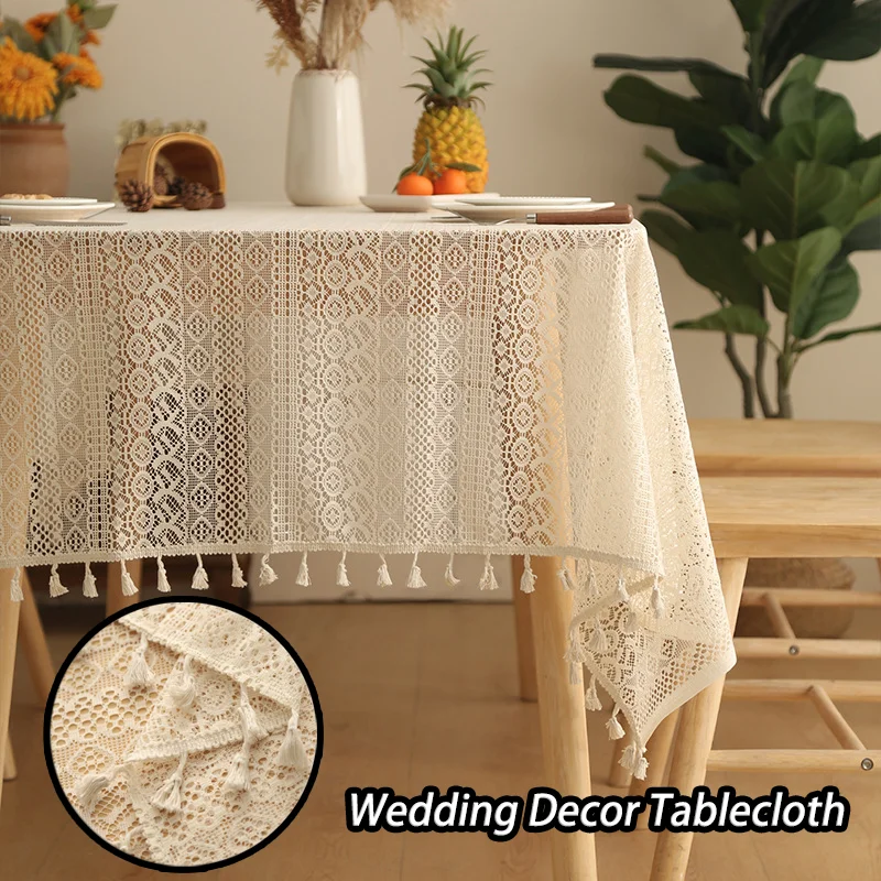 Wedding Decor Tablecloth Bell Snowflake Cut-Out Tassel Decoration Cover Cloth Home Decor Dining Table Coffee Table Tablecloth