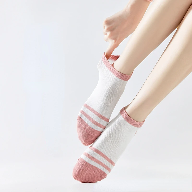 Chaussettes à tube bas pour femmes, 5 paires, roses, Harajuku, fines, quatre saisons, mignonnes, longueur de rinçage, bateau, respirantes