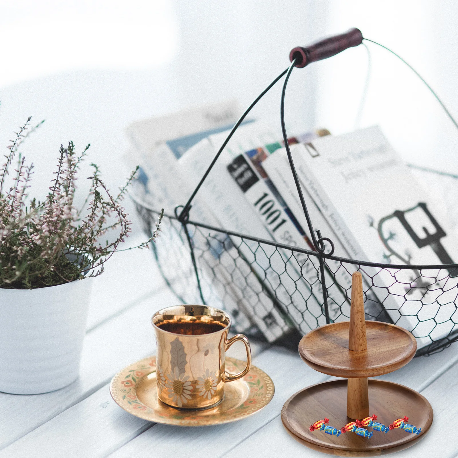 

Wooden Fruit Tray Double Layer Snack Plate For Dried Fruits Candy Nuts Serving Dish Home Hotel Dessert Display Kitchen Barware