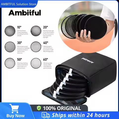 Ambitful 6in1 Honeycomb Grid &amp; Storage Bag 10/20/30/40/50/60 Degree for 7'' Standard Bowens Mount Reflector Diffuser Speedlite