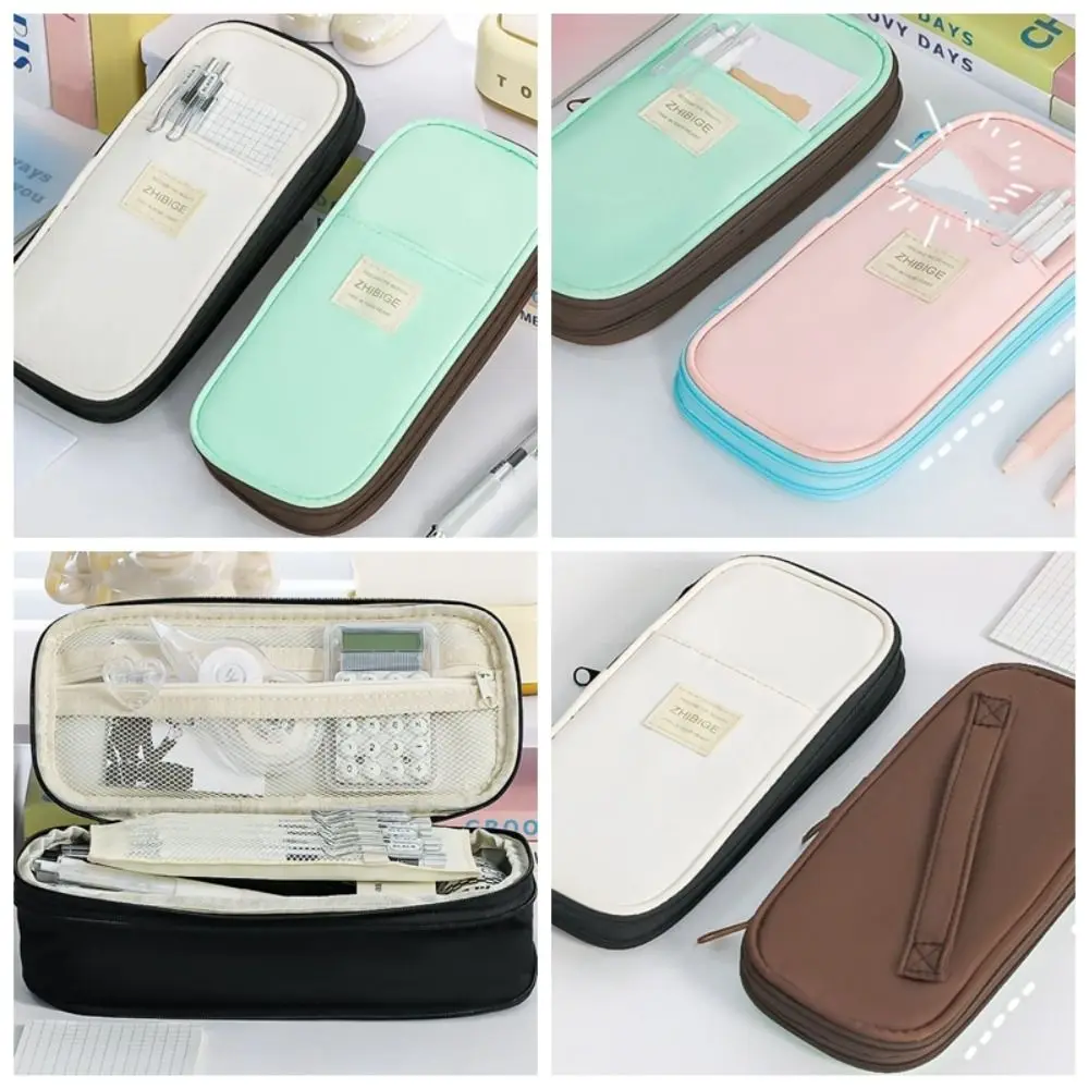 

Telescoping 2 Layers 2 Layers Pencil Bag Desktop Storage Candy Color Large Capacity Pencil Bag Zipper Hand Held