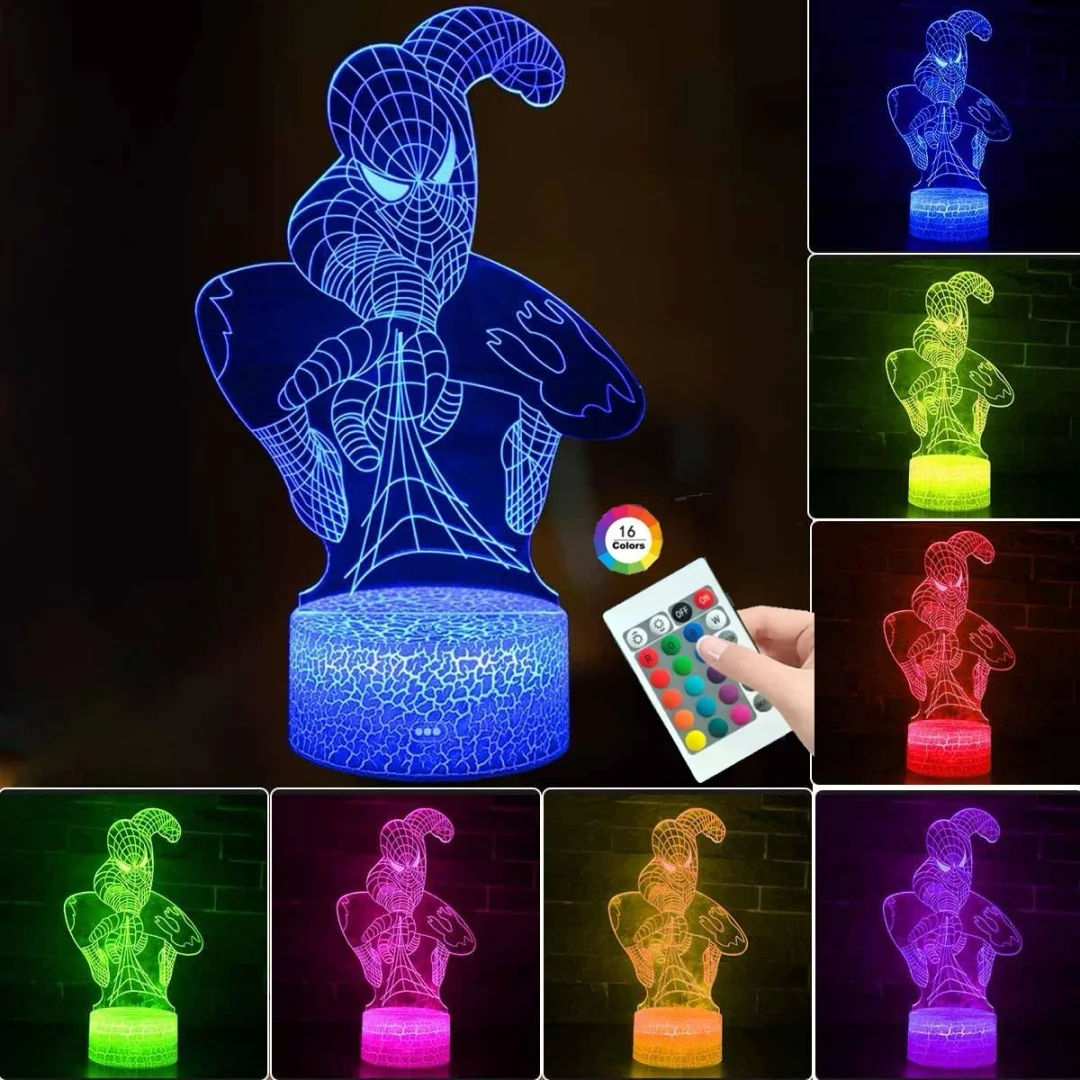 Luminária LED 3D de Acrílico com Controle Remoto/por Toque, 7/16 Cores, Tema Herói Anime, Decoração Colorida para Casa, Presente Quente