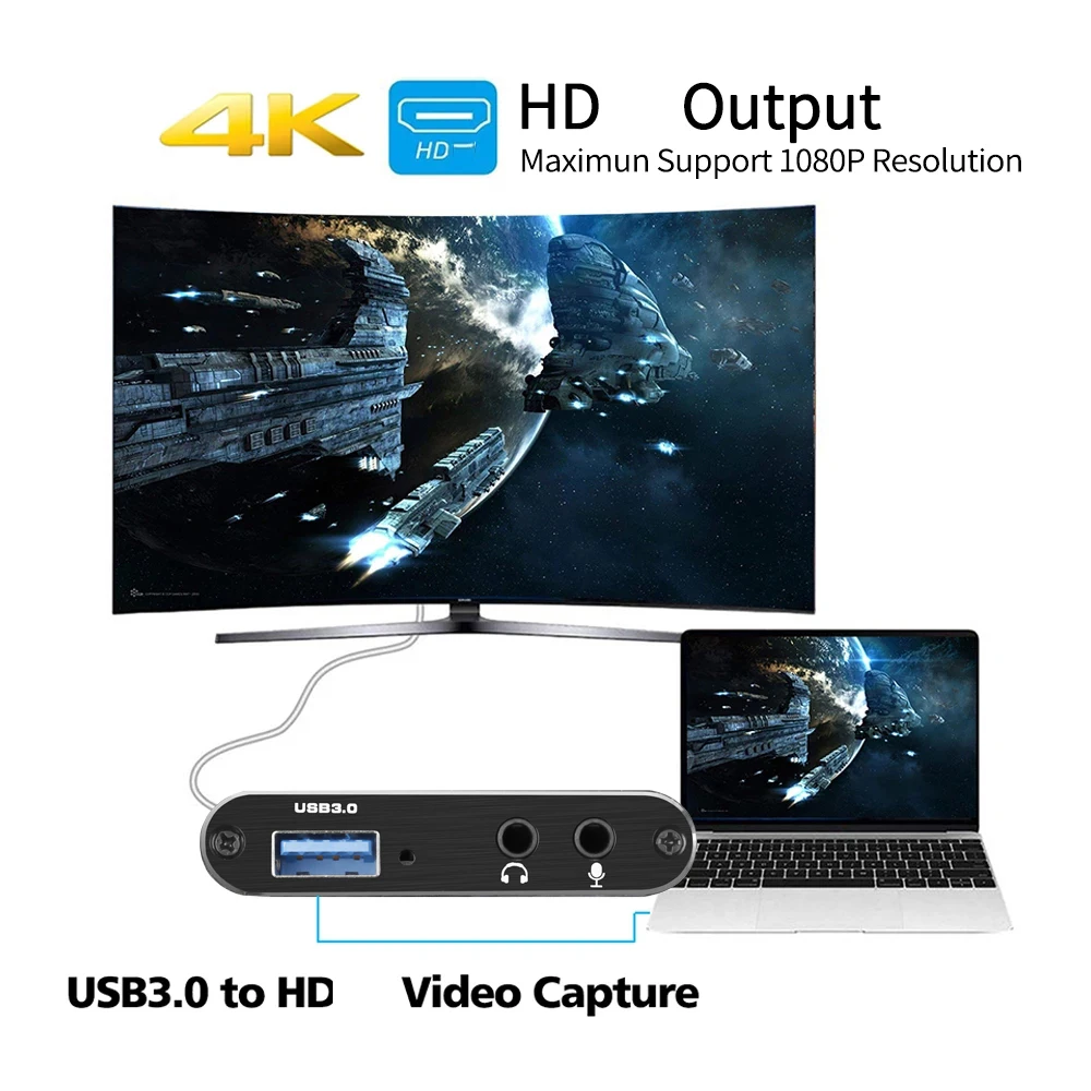 4K USB 3.0 Video Capture Card hdmi adapter 1080P 60fps HD Video Recorder Grabber For Capturing Game Card Live For PS4 DVD Mic