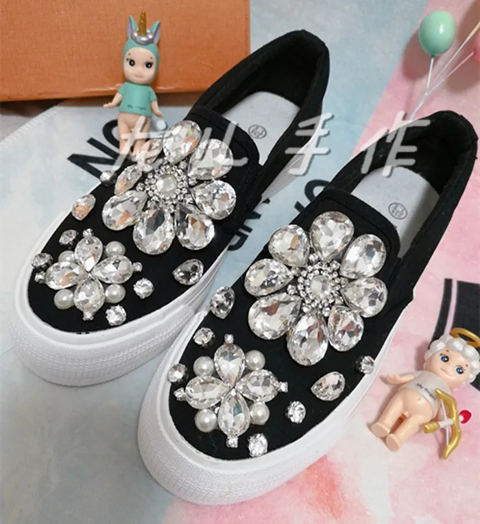 New Water Diamond Flower Canvas Little White Shoes