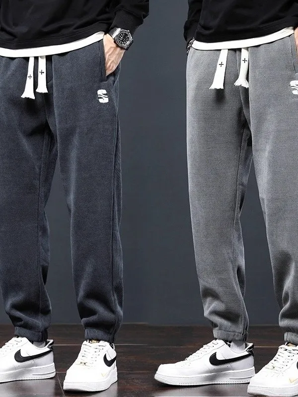 

Winter New Men's Fce Lined Casual Pants Straight Leg Corduroy Cuffed Trousers Loose Fit mid Waist Long Pants Youth Trend