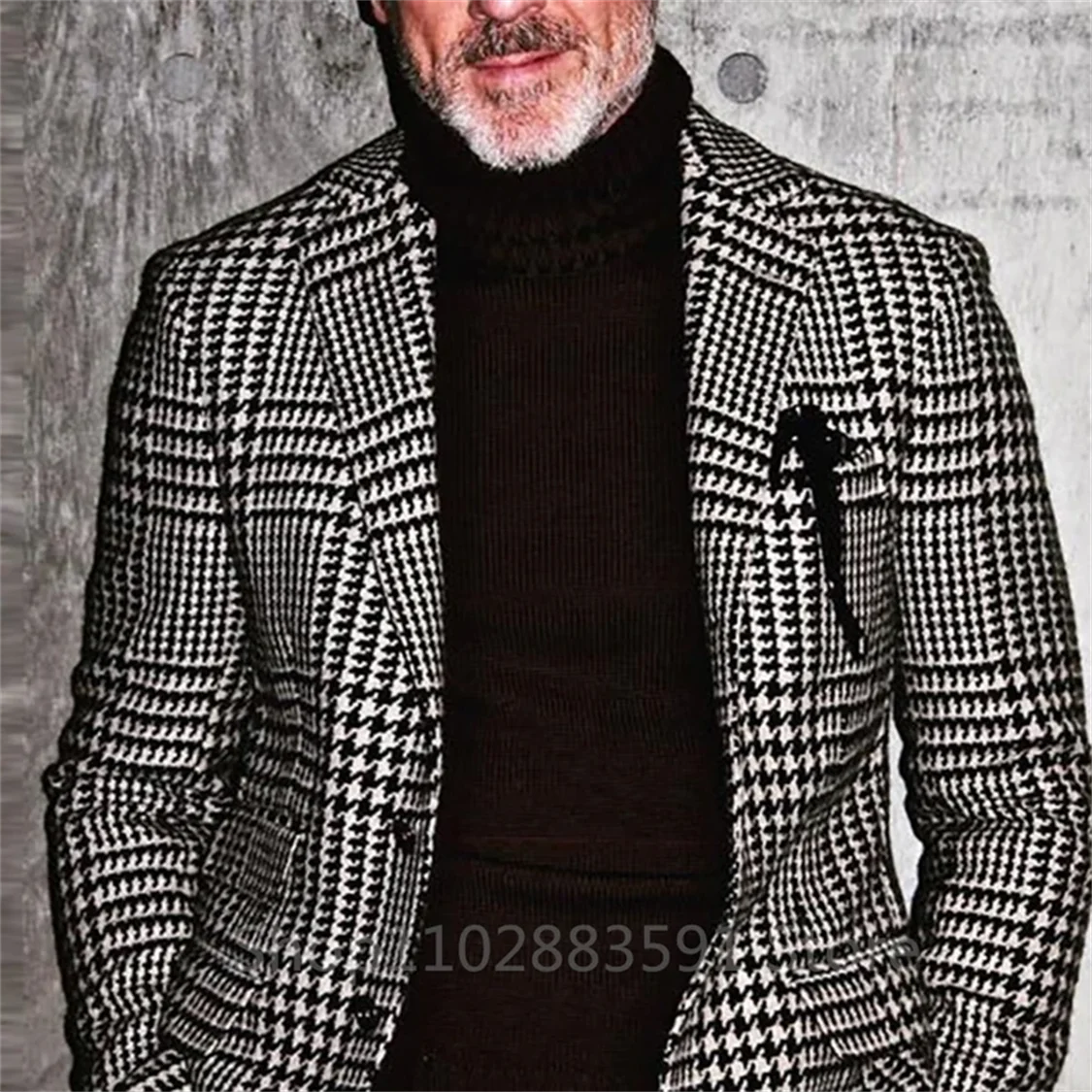 1 Pieces Men\'s Suits Jacket Fashion Houndstooth Notch Lapel One Coat Slim Fit Groom Tuxedos Only Blazer For Wedding Business