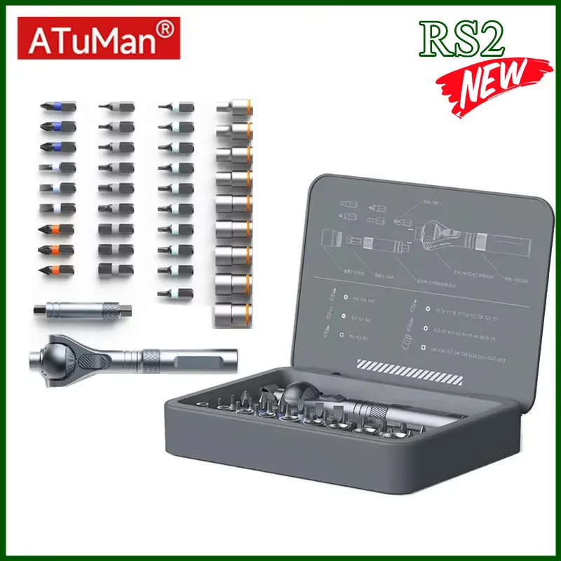 

DUKA Atuman RS2 Ratchet Screwdriver Set Extendable Handle 28pcs S2 Magnetic Bits Multifunctional 180° Ratchet Head Screwdriver
