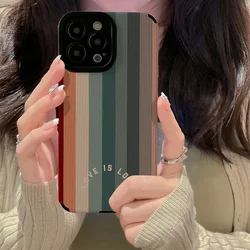 Colorful Stripe Phone Case For Funda iphone 16Pro Cases Soft Leather Cover Coque 15 14 12 11 13 Pro 15Pro 14Pro Max 17Air 14plus
