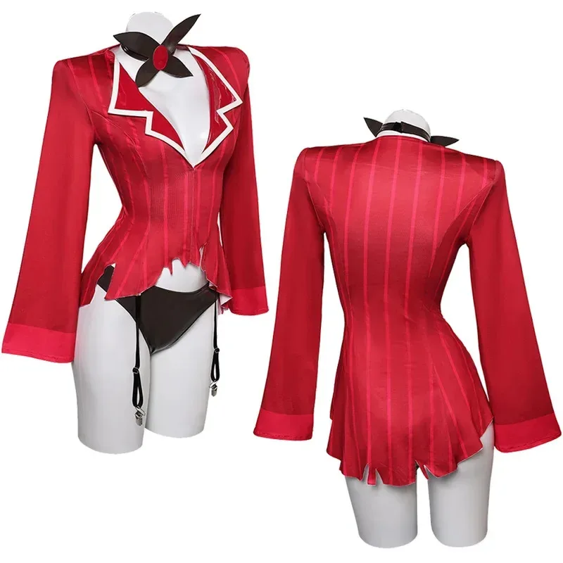 

Alastor women's sexy clothing cartoon hell hotel disguise bow tie set with glasses, suitable for Halloween and Christmas parties