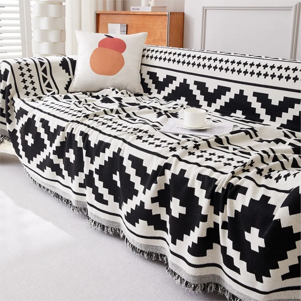 Boho Geometric Throw Blanket Chenille Sofa Towel Cover Both Sides Universal Four Seasons Simple Non Slip Sofa Cushion Cover