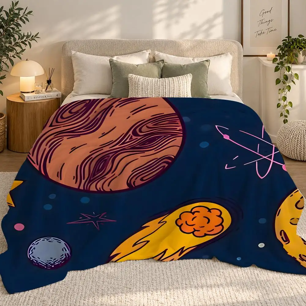 outer space spaceship astronaut rocket Throw 240g flannel blanket, suitable for sofas, beds, offices, exquisite gift blankets