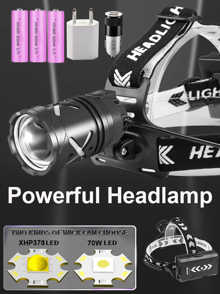 

7000M Long Throw LED Headlamp Lantern 700W Wick Zoom Power Headlight USB Charging Waterproof Fishing Running Camping Flashlights