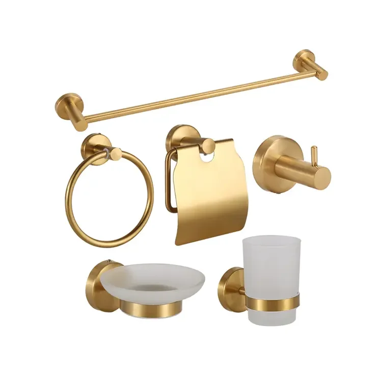 Modern Eco-Friendly Bathroom Hardware Set Brushed Chrome Finish Includes Towel Rack Metal Ceramic for Home Hotel Apartment