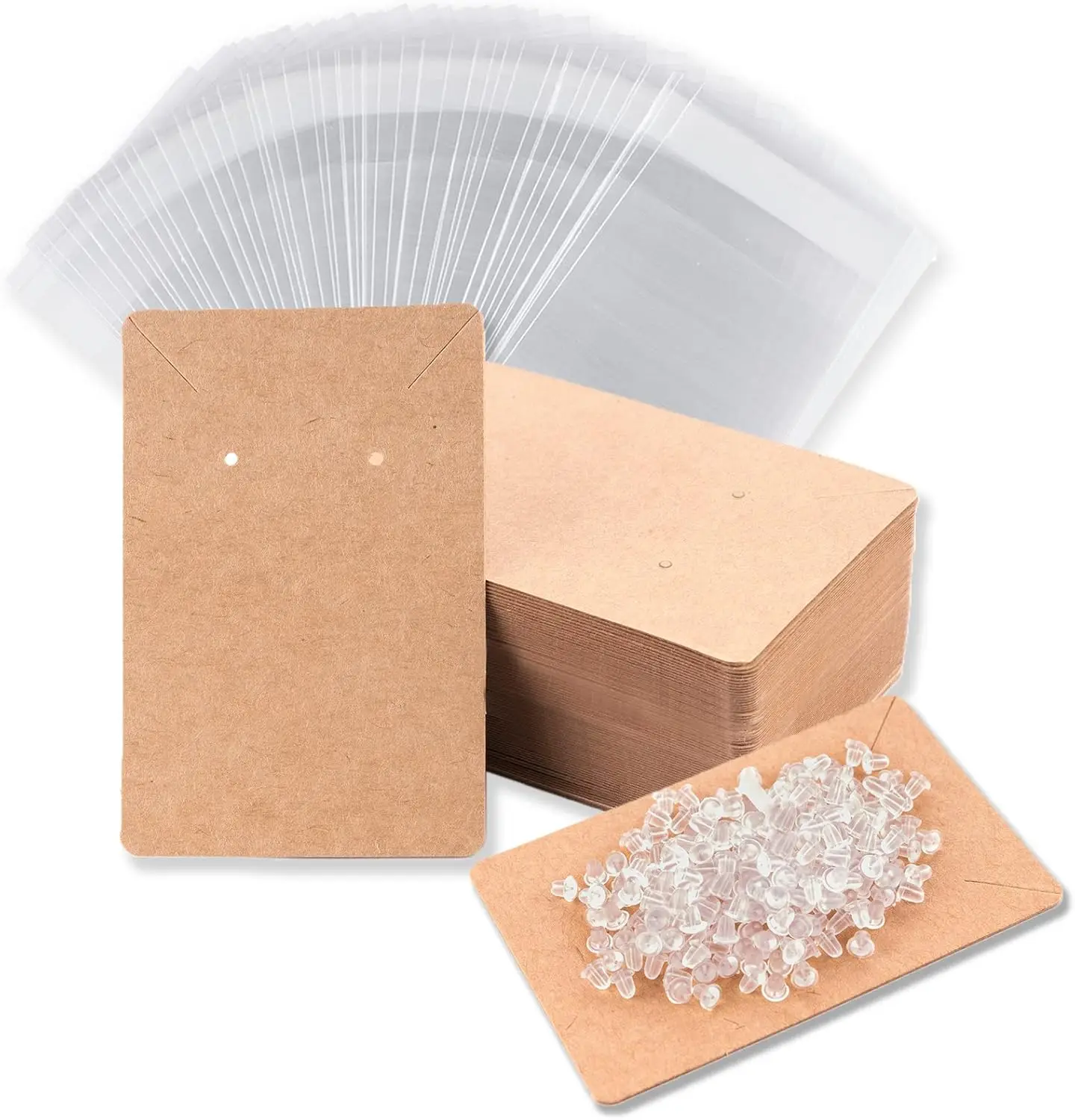 

100 Earring Display Cards with 200 Backs & 100 Jewelry Bags - Durable Packaging for Earrings Necklaces