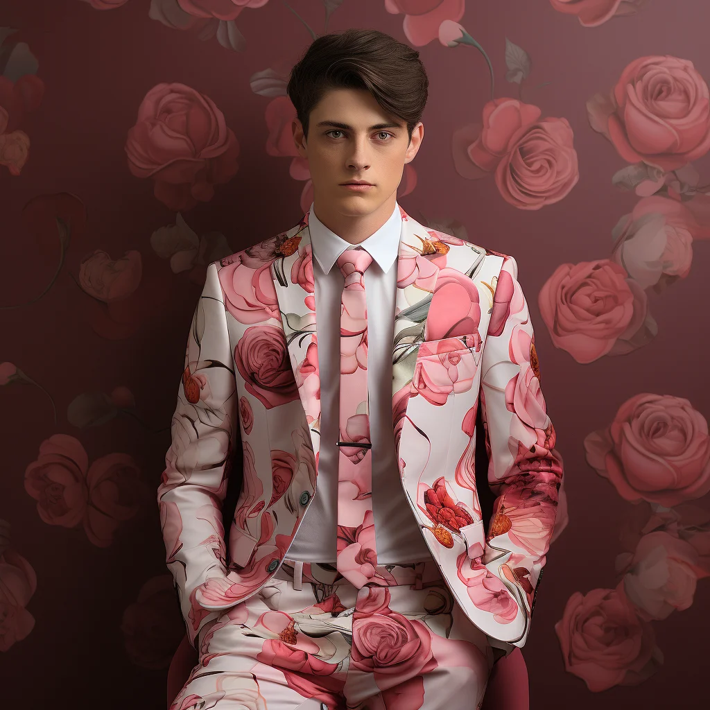 

New Exquisite Noble Rose Suit Men's 3D Digital Printing Suit Cos Party Stage Nightclub Shiny Cool Performance Suit