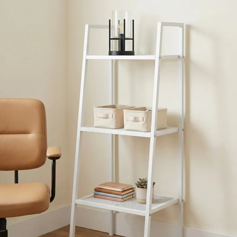 Three-layer white multi-functional ladder frame mesh shelf multi-functional carbon steel ladder frame bookshelf high-precision