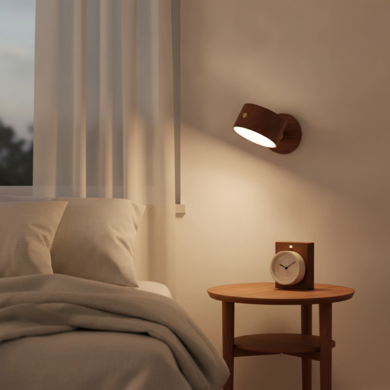 Fungus-Shaped Wall Light Wooden Wall Lamp with Switch Bedside Lamp Directional Sconce Compact for Readers, Bedroom, Reading Nook