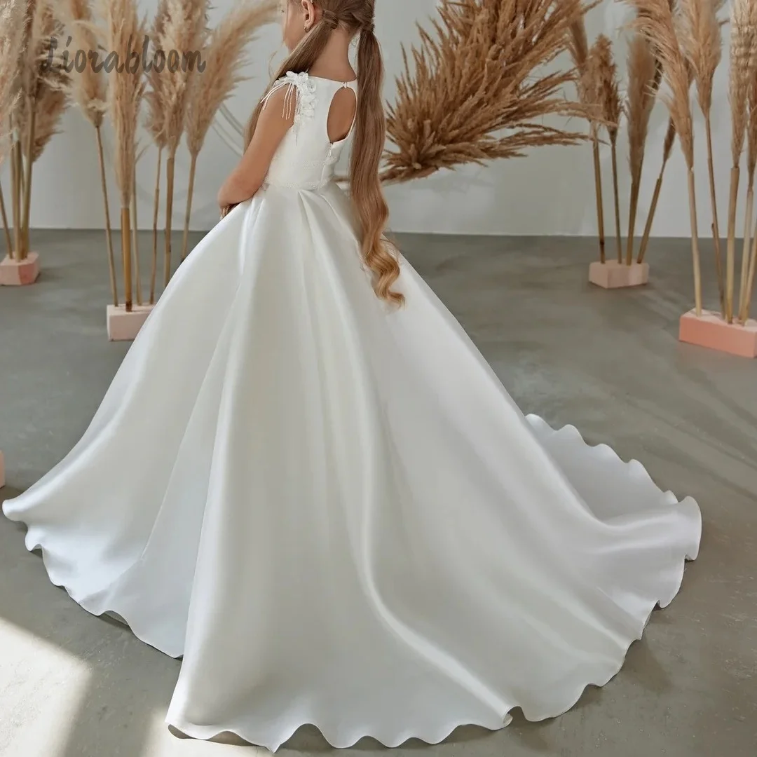 Abito da damigella scintillante senza schienale per bambina, abito da sera con strascico, abito da cerimonia per donna, vestito da sposa