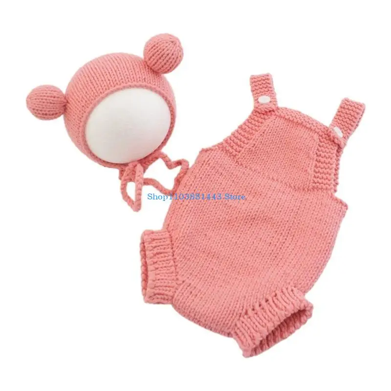 

Q6RE Baby Photo Props Hat & Suspender Handcrochet Infant Costume for Photoshooting