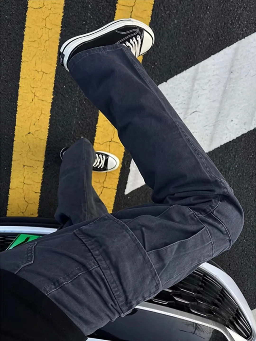 

Мужские брюки Deep ey American Sle Wide Leg Workwear: весенне-осенние повседневные прямые брюки с широкими штанинами и множеством карманов, Cleanfit